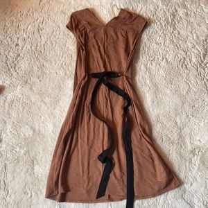 ZARA SMALL tie waist brown dress